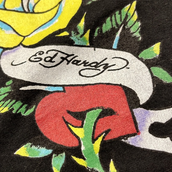 ED HARDY Novelty Print Black Crop Short SLV T-Shirt SZ L (youth) XS/S (adult) - Picture 7 of 15